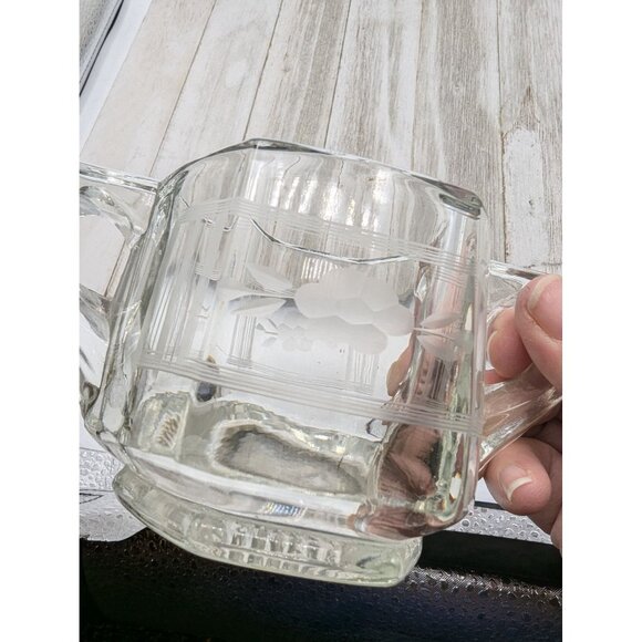 Vintage Pressed Glass Sugar Dish Clear Etched Flowers - Picture 4 of 6
